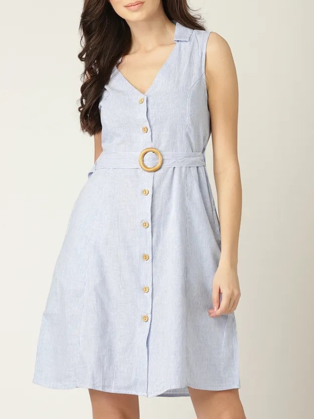 Mango sleeveless dress blue and white pinstripe pattern no belt size 4